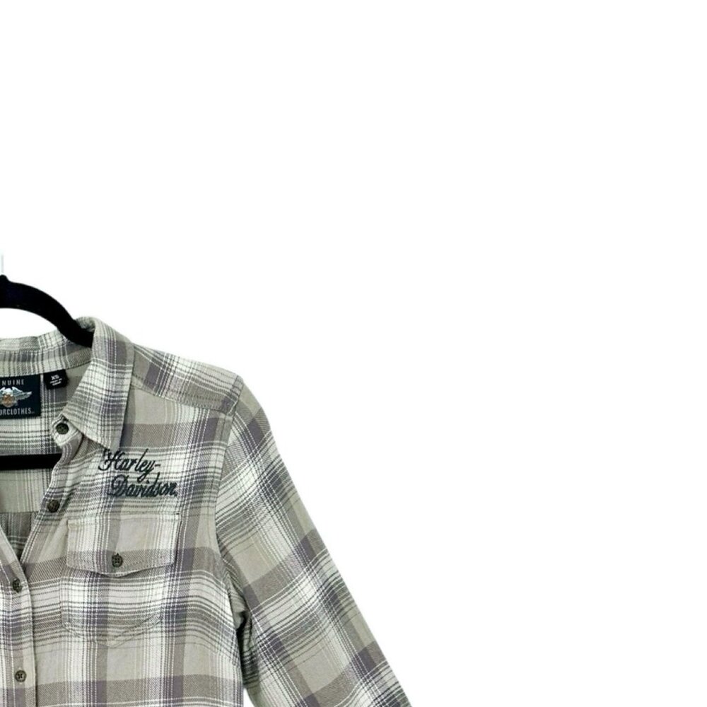 Harley-Davidson Americana Khaki Plaid Rose Embroidered Shirt - Picture 3 of 6